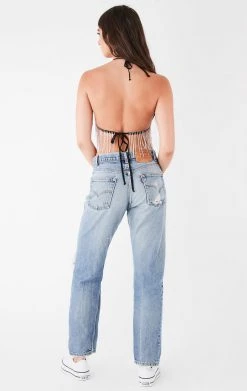 FURST OF A KIND VINTAGE RHINESTONE FRINGE TIE BRA TOP