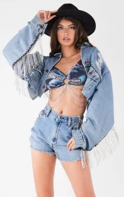FURST OF A KIND VINTAGE CHAIN FRINGE DENIM JACKET