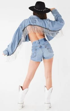 FURST OF A KIND VINTAGE CHAIN FRINGE DENIM JACKET