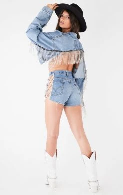 FURST OF A KIND VINTAGE CHAIN FRINGE DENIM JACKET