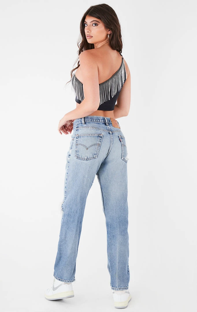 FURST OF A KIND VINTAGE RHINESTONE FRINGE ONE SHOULDER TOP 5 FURST OF A KIND VINTAGE RHINESTONE FRINGE ONE SHOULDER TOP