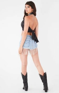 FURST OF A KIND VINTAGE RHINESTONE FRINGE HALTER WRAP TOP 7 FURST OF A KIND VINTAGE RHINESTONE FRINGE HALTER WRAP TOP