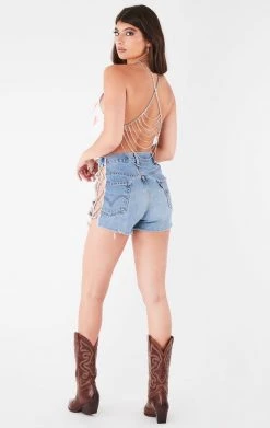 FURST OF A KIND VINTAGE HALTER NECK WATERFALL CHAIN BACK TOP