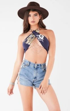 FURST OF A KIND VINTAGE CHAIN NECK WRAP TOP WITH DRAPE CHAIN FESTIVAL