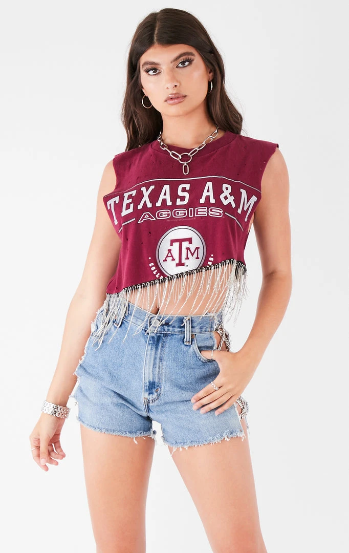 FURST OF A KIND VINTAGE RHINESTONE FRINGE ASYMMETRICAL RHINESTONE FRINGE SLEEVELESS CROP TEE 4 FURST OF A KIND VINTAGE RHINESTONE FRINGE ASYMMETRICAL RHINESTONE FRINGE SLEEVELESS CROP TEE