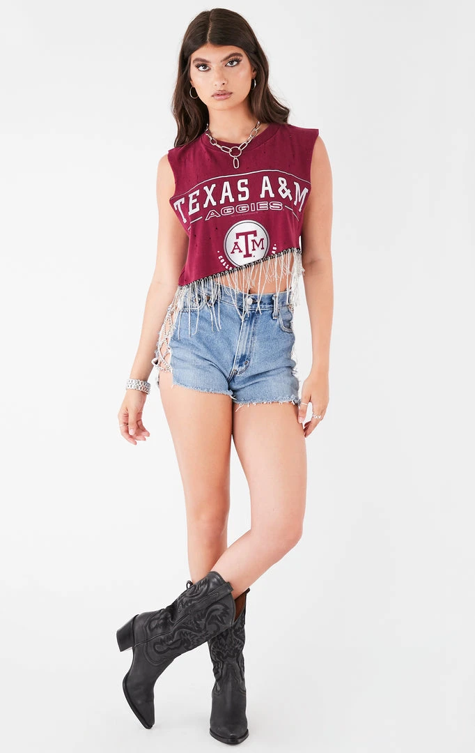 FURST OF A KIND VINTAGE RHINESTONE FRINGE ASYMMETRICAL RHINESTONE FRINGE SLEEVELESS CROP TEE 3 FURST OF A KIND VINTAGE RHINESTONE FRINGE ASYMMETRICAL RHINESTONE FRINGE SLEEVELESS CROP TEE