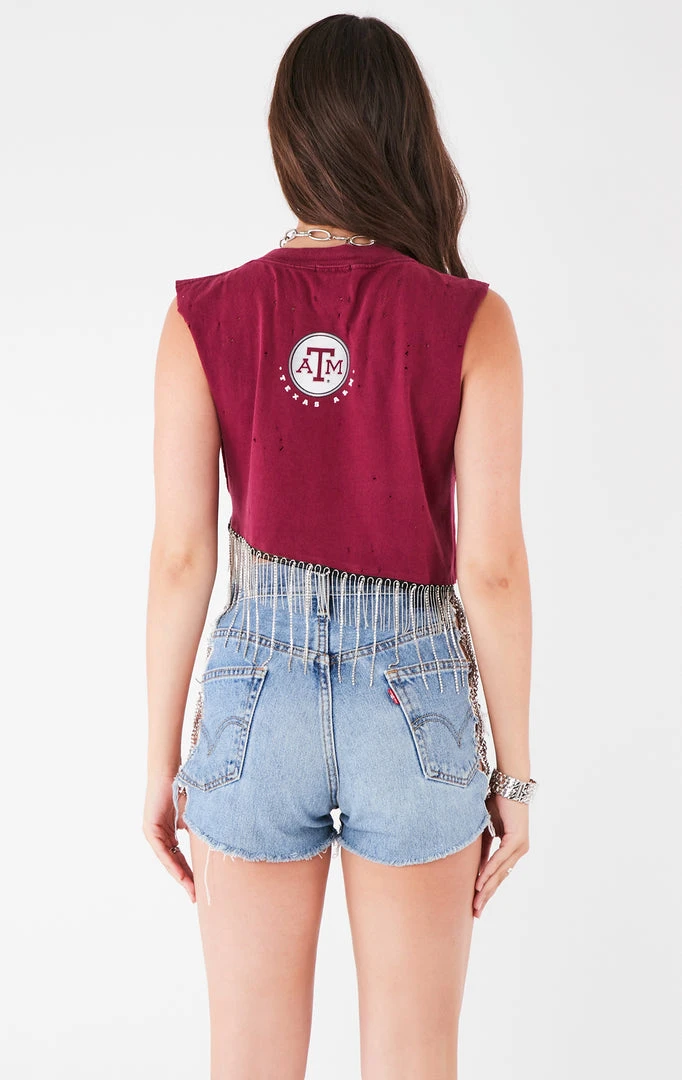 FURST OF A KIND VINTAGE RHINESTONE FRINGE ASYMMETRICAL RHINESTONE FRINGE SLEEVELESS CROP TEE 5 FURST OF A KIND VINTAGE RHINESTONE FRINGE ASYMMETRICAL RHINESTONE FRINGE SLEEVELESS CROP TEE