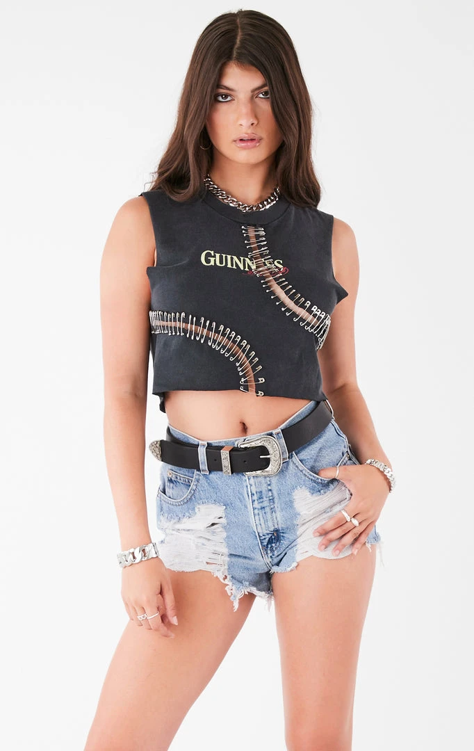 FURST OF A KIND VINTAGE CURVED SAFETY PIN CROPPED SLEEVELESS TEE 3 FURST OF A KIND VINTAGE CURVED SAFETY PIN CROPPED SLEEVELESS TEE