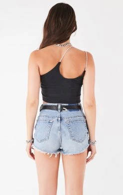 FURST OF A KIND VINTAGE SPORTS VINTAGE ONE SHOULDER DOUBLE RHINESTONE STRAP TANK