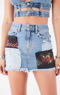 FURST OF A KIND VINTAGE PATCHWORK STUDDED DENIM SKIRT FESTIVAL