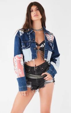 FURST OF A KIND VINTAGE PATCHWORK STUDDED CROPPED DENIM JACKET FESTIVAL 8 FURST OF A KIND VINTAGE PATCHWORK STUDDED CROPPED DENIM JACKET FESTIVAL