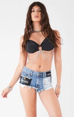 FURST OF A KIND VINTAGE PATCHWORK STUDDED DENIM SHORTS FESTIVAL