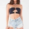 FURST OF A KIND FESTIVAL VINTAGE RHINESTONE FRINGE WAISTBAND DENIM SHORTS