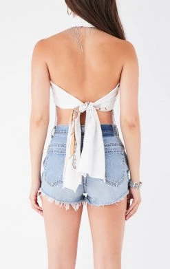 FURST OF A KIND VINTAGE RHINESTONE FRINGE HALTER WRAP TOP