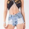 FURST OF A KIND VINTAGE RHINESTONE FRINGE HALTER WRAP TOP FESTIVAL