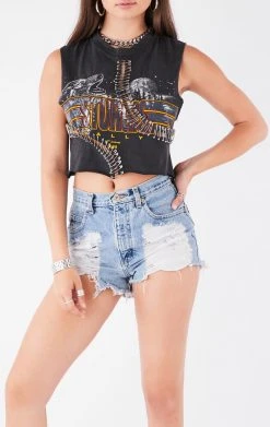 FURST OF A KIND VINTAGE PINS VINTAGE CURVED SAFETY PIN CROPPED SLEEVELESS TEE