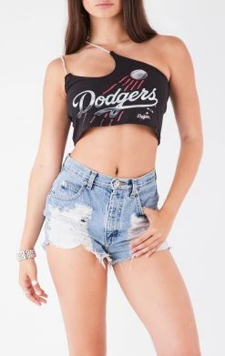 FURST OF A KIND VINTAGE ONE SHOULDER DOUBLE RHINESTONE STRAP TANK VINTAGE SPORTS