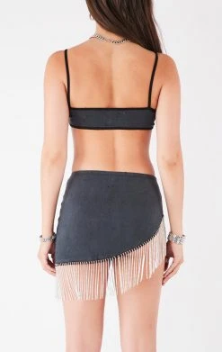 FURST OF A KIND VINTAGE RHINESTONE FRINGE BRA TOP AND SKIRT SET