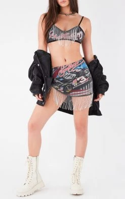 FURST OF A KIND VINTAGE RHINESTONE FRINGE BRA TOP AND SKIRT SET