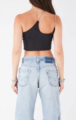 FURST OF A KIND VINTAGE CHAINS VINTAGE ONE SHOULDER DOUBLE CHAIN STRAP TANK