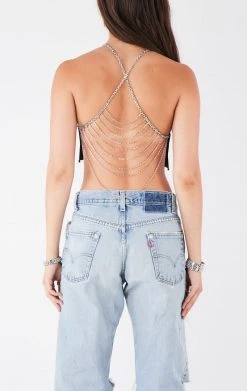 FURST OF A KIND VINTAGE CHAINS VINTAGE HALTER NECK WATERFALL CHAIN BACK TOP