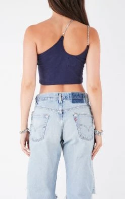 FURST OF A KIND VINTAGE CHAINS VINTAGE ONE SHOULDER DOUBLE CHAIN STRAP TANK