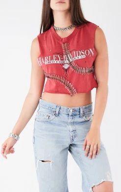 FURST OF A KIND VINTAGE CURVED SAFETY PIN CROPPED SLEEVELESS TEE VINTAGE PINS