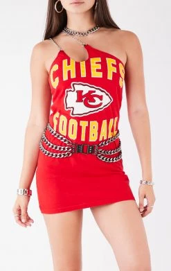 FURST OF A KIND VINTAGE ONE SHOULDER DOUBLE CHAIN STRAP DRESS