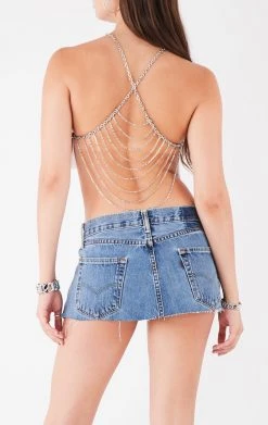 FURST OF A KIND VINTAGE HALTER NECK WATERFALL CHAIN BACK TOP