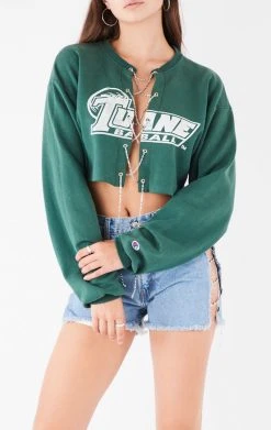 FURST OF A KIND VINTAGE CHAIN LACE UP CROP SWEATSHIRT