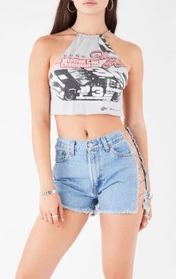 FURST OF A KIND VINTAGE HALTER NECK WATERFALL CHAIN BACK TOP