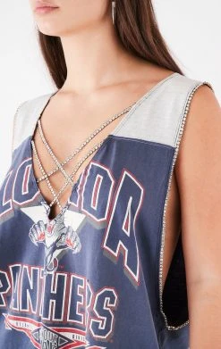 FURST OF A KIND VINTAGE SPORTS VINTAGE CRISS CROSS RHINESTONE SLEEVELESS TEE