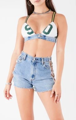 FURST OF A KIND VINTAGE JERSEY AND DENIM BRA TOP VINTAGE NFL