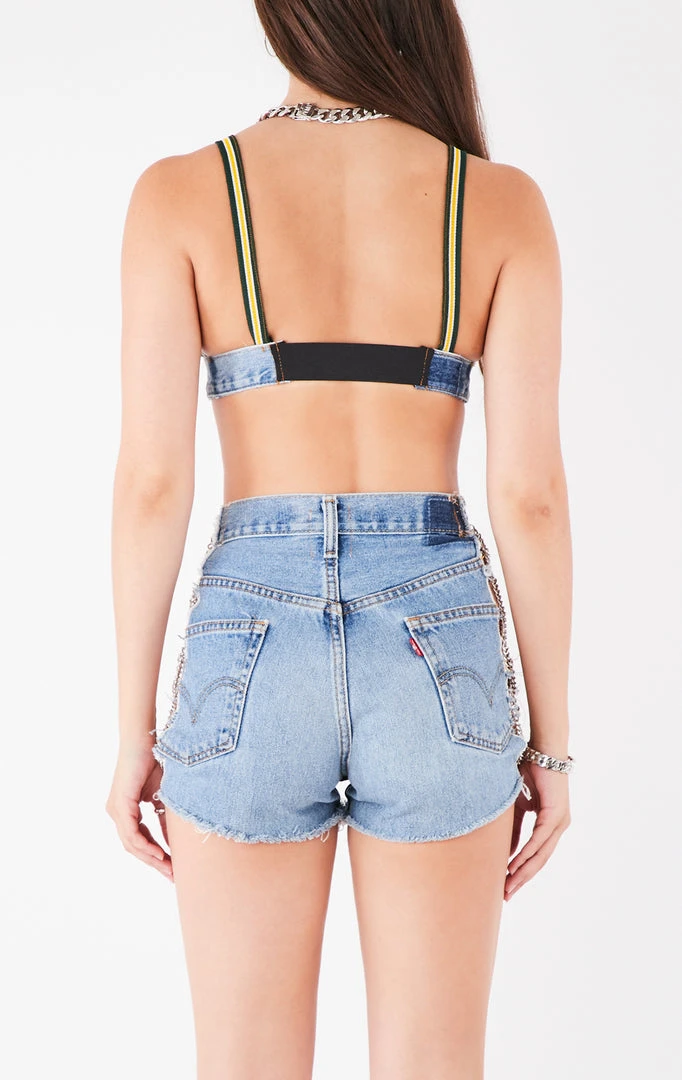 FURST OF A KIND VINTAGE JERSEY AND DENIM BRA TOP VINTAGE NFL 6 FURST OF A KIND VINTAGE JERSEY AND DENIM BRA TOP VINTAGE NFL