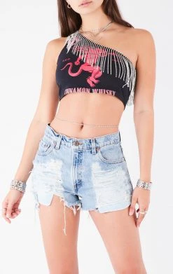 FURST OF A KIND VINTAGE RHINESTONE FRINGE ONE SHOULDER TOP 8 FURST OF A KIND VINTAGE RHINESTONE FRINGE ONE SHOULDER TOP