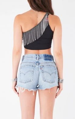 FURST OF A KIND VINTAGE RHINESTONE FRINGE ONE SHOULDER TOP 9 FURST OF A KIND VINTAGE RHINESTONE FRINGE ONE SHOULDER TOP