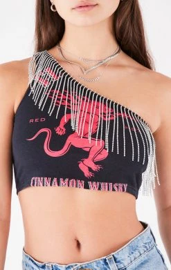 FURST OF A KIND VINTAGE RHINESTONE FRINGE ONE SHOULDER TOP
