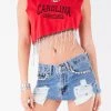 FURST OF A KIND VINTAGE RHINESTONE FRINGE ASYMMETRICAL RHINESTONE FRINGE SLEEVELESS CROP TEE