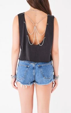 FURST OF A KIND VINTAGE CHAIN OVERLAY CUTOUT BACK SLEEVELESS TEE