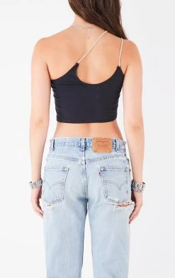 FURST OF A KIND VINTAGE ONE SHOULDER DOUBLE RHINESTONE STRAP TANK VINTAGE SPORTS