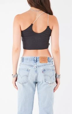 FURST OF A KIND VINTAGE ONE SHOULDER DOUBLE RHINESTONE STRAP TANK 7 FURST OF A KIND VINTAGE ONE SHOULDER DOUBLE RHINESTONE STRAP TANK