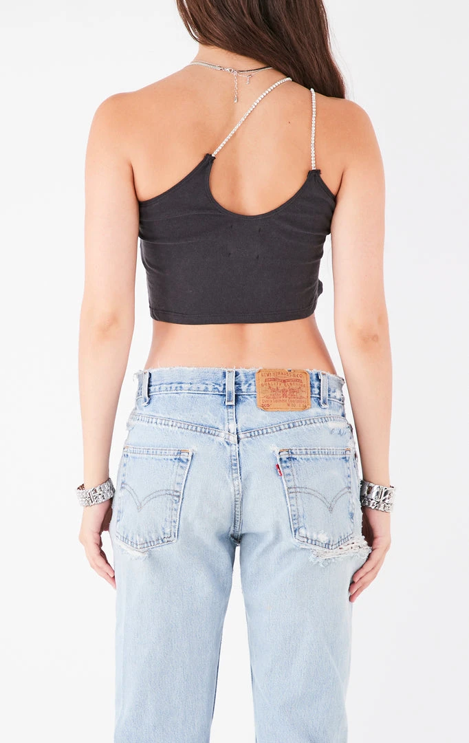 FURST OF A KIND VINTAGE ONE SHOULDER DOUBLE RHINESTONE STRAP TANK 5 FURST OF A KIND VINTAGE ONE SHOULDER DOUBLE RHINESTONE STRAP TANK