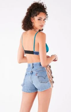 FURST OF A KIND VINTAGE JERSEY AND DENIM BRA TOP VINTAGE NFL 7 FURST OF A KIND VINTAGE JERSEY AND DENIM BRA TOP VINTAGE NFL