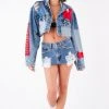 FURST OF A KIND VINTAGE DENIM JACKETS VINTAGE PATCHWORK STUDDED CROPPED DENIM JACKET
