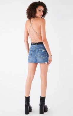 FURST OF A KIND VINTAGE CHAINS VINTAGE HALTER NECK WATERFALL CHAIN BACK TOP