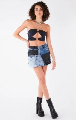 FURST OF A KIND VINTAGE DENIM PATCHWORK SKIRT VINTAGE DRINKS