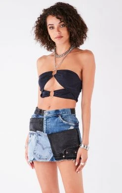 FURST OF A KIND VINTAGE DENIM PATCHWORK SKIRT VINTAGE DRINKS