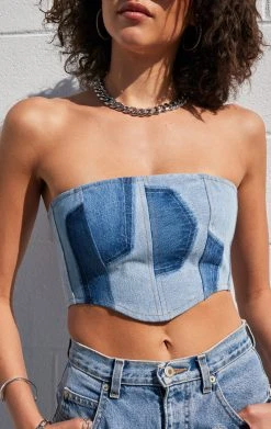 FURST OF A KIND VINTAGE DENIM CORSET TUBE TOP FESTIVAL 10 FURST OF A KIND VINTAGE DENIM CORSET TUBE TOP FESTIVAL
