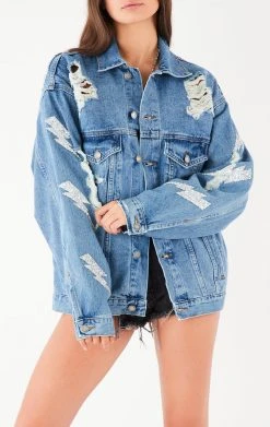 FURST OF A KIND VINTAGE GRAPHIC BACK INSERT LIGHTNING BOLT DENIM JACKET VINTAGE DENIM JACKETS