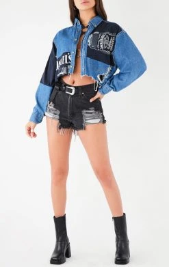 FURST OF A KIND VINTAGE PATCHWORK CROPPED CHAMBRAY VINTAGE DRINKS